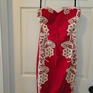 London Dress Company red bodycon dress with white lace - Modcloth